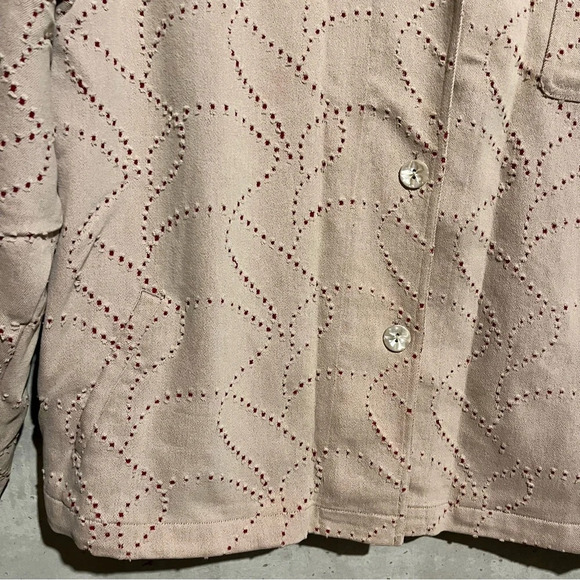 CJ Banks Shirt Jacket Womens Size 1X Beige Red Preppy Stretch - Picture 2 of 8